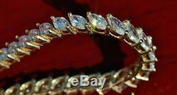 14k Yellow Gold Over 8.00 CT Marquise-Cut Diamond Link Tennis Bracelet 7.25