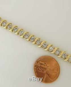 14k Yellow Gold Over Round S-Link Diamond Tennis Women's Bracelet 7.5 Inch 7 Ct