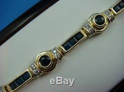 15CT Princess Cut Blue Sapphire & Diamond 14k Yellow Gold Over Tennis Bracelet