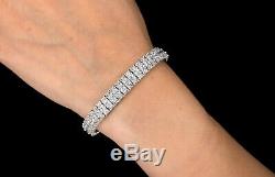 15TCW Princess & Round Created Diamond Tennis Bracelet 3-Row 925 Sterling Silver