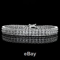 15TCW Princess & Round Created Diamond Tennis Bracelet 3-Row 925 Sterling Silver