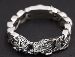 15mm solid 925 Sterling Silver men's leopard link biker bangle bracelet S1400