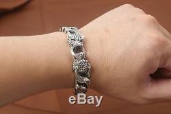 15mm solid 925 Sterling Silver men's leopard link biker bangle bracelet S1400