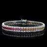 15tcw Princess Multi-gemstone Tennis Rainbow Bracelet 925 Sterling Silver 8mm