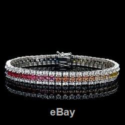 15tcw Princess Multi-Gemstone Tennis Rainbow Bracelet 925 Sterling Silver 8mm