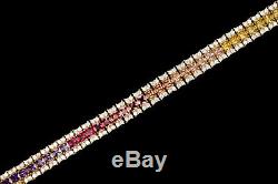 15tcw Princess Multi-Gemstone Tennis Rainbow Bracelet 925 Sterling Silver 8mm