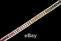 15tcw Princess Multi-Gemstone Tennis Rainbow Bracelet 925 Sterling Silver 8mm