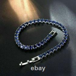 16Ct Round Lab Created Blue Sapphire Tennis Bracelet 14K White Gold Filled
