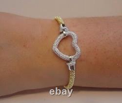 18K YELLOW GOLD OVER SILVER OPEN HEART ITALIAN BRACELET With 3 CT LAB DIAMONDS/7'