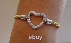 18K YELLOW GOLD OVER SILVER OPEN HEART ITALIAN BRACELET With 3 CT LAB DIAMONDS/7'