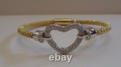 18K YELLOW GOLD OVER SILVER OPEN HEART ITALIAN BRACELET With 3 CT LAB DIAMONDS/7'