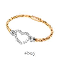 18K YELLOW GOLD OVER SILVER OPEN HEART ITALIAN BRACELET With 3 CT LAB DIAMONDS/7'