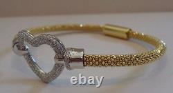 18K YELLOW GOLD OVER SILVER OPEN HEART ITALIAN BRACELET With 3 CT LAB DIAMONDS/7'