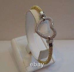 18K YELLOW GOLD OVER SILVER OPEN HEART ITALIAN BRACELET With 3 CT LAB DIAMONDS/7'