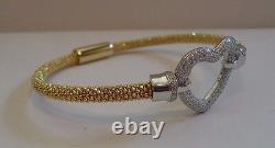 18K YELLOW GOLD OVER SILVER OPEN HEART ITALIAN BRACELET With 3 CT LAB DIAMONDS/7'