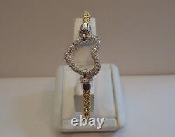 18K YELLOW GOLD OVER SILVER OPEN HEART ITALIAN BRACELET With 3 CT LAB DIAMONDS/7'