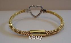 18K YELLOW GOLD OVER SILVER OPEN HEART ITALIAN BRACELET With 3 CT LAB DIAMONDS/7'