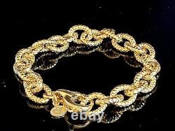 18K Yellow Gold Over Sterling Silver 925 Diamond Cut Oval Link Chain Bracelet