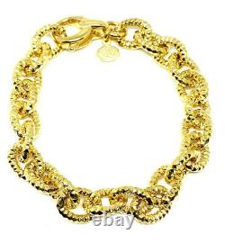 18K Yellow Gold Over Sterling Silver 925 Diamond Cut Oval Link Chain Bracelet