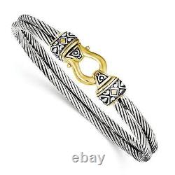 18k Gold Sterling Silver Buckle Design Horse Shoe Double Cable Bangle Bracelet