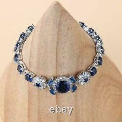18k White Gold Finish 17Ct Round Cut Lab Created Blue Sapphire Women's Bracelet