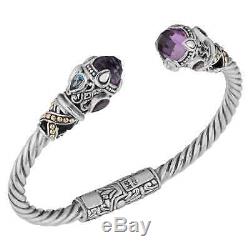 18k Yellow Gold and Sterling Silver Amethyst Multi-gemstone Cawi Cuff Bracelet