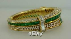 1990s Harry Winston Emerald & Diamond 14k Yellow Gold Over Bangle 7.5 Bracelet