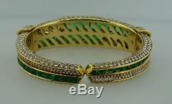 1990s Harry Winston Emerald & Diamond 18k Yellow Gold Over Bangle 7.5 Bracelet