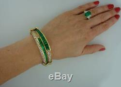 1990s Harry Winston Emerald & Diamond 18k Yellow Gold Over Bangle 7.5 Bracelet
