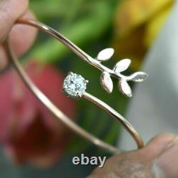 1CT Round Cut Diamond Leaf Shape Women's Bangle Bracelet 14K Yellow Gold Finish