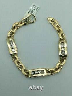 1.10Ct Round Cut VVS1/D Diamond Link Men's Bracelet 8 inch 14K Yellow Gold Over