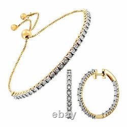 1/2 ct Diamond Hoop Earring & Bolo Bracelet Set, 14K Gold-Plated Sterling Silver