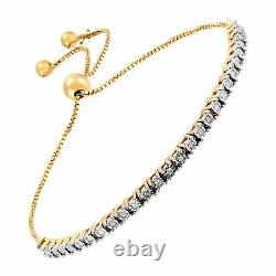 1/2 ct Diamond Hoop Earring & Bolo Bracelet Set, 14K Gold-Plated Sterling Silver