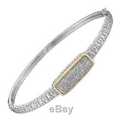 1/4 ct Diamond Hinged Bangle Bracelet in Sterling Silver & 14K Gold