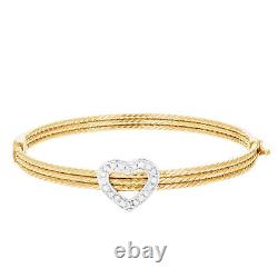 1/5 ct Diamond Heart Bangle Bracelet in Yellow Gold Plated over Sterling Silver