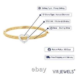 1/5 ct Diamond Heart Bangle Bracelet in Yellow Gold Plated over Sterling Silver