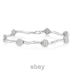 1 Carat Real Diamond 7 Stone Floral Cluster Link Bracelet in Sterling Silver -7