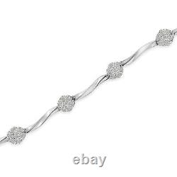 1 Carat Real Diamond 7 Stone Floral Cluster Link Bracelet in Sterling Silver -7