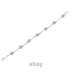 1 Carat Real Diamond 7 Stone Floral Cluster Link Bracelet in Sterling Silver -7