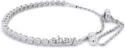 1 Ct Moissanite Lab Created Diamond 14K On Milgrain Adj Bolo Bracelet 925 Silver