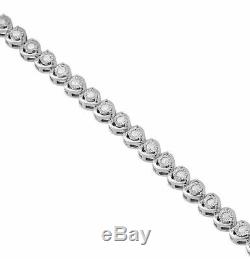 1 Row Heart Shape Round Diamond Tennis Bracelet Bezel 925 Sterling Silver 7.25