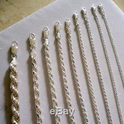 1mm-7mm Men's&women's 925 Sterling Silver Rope Chain Necklace & Bracelets7-36