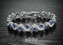 1t CT Oval Cut Simulated Sapphire Tennis Bracelet White Gold Plated