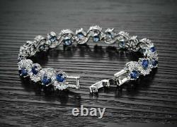 1t CT Oval Cut Simulated Sapphire Tennis Bracelet White Gold Plated