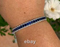 20Ct Oval Cut Blue Sapphire & Diamond 7-7.5 Tennis Bracelet 14K White Gold Over