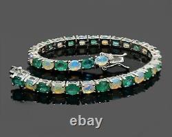 20Ct Oval Cut Natural Emerald and Opal Women tennis Bracelet 925 Sterling silver