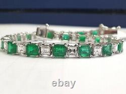 20. Ct Octagon Cut Natural Emerald Women tennis Bracelet in 925 Sterling silver