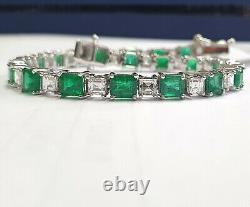 20. Ct Octagon Cut Natural Emerald Women tennis Bracelet in 925 Sterling silver