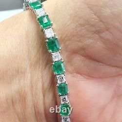 20. Ct Octagon Cut Natural Emerald Women tennis Bracelet in 925 Sterling silver