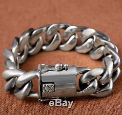 210g Solid 925 Sterling Silver Men's link Biker Heavy Wide bracelet bangle 20mm